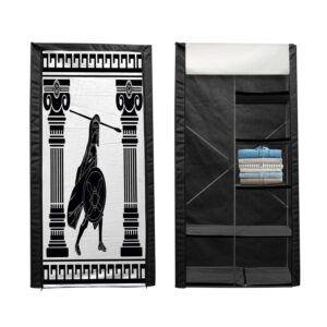 Ambesonne Retro Portable Fabric Wardrobe, Black Warrior Silhouette Ready to Attack Between Ionic Palace Columns, Clothing Organizer and Storage Closet with Shelves, 33.5", Black White