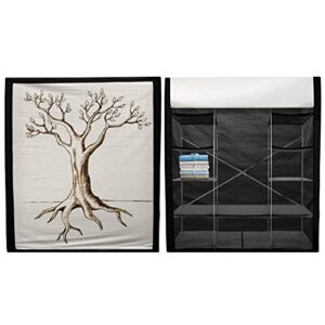 Lunarable Tree of Life Portable Fabric Wardrobe, Hand Sketch of Tree with Few Leaves Branches Ready for Growth Fertile Print, Clothing Organizer and Storage Closet with Shelves, 59", Cream Brown