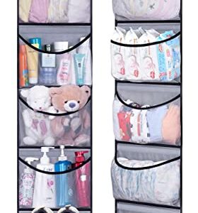 KEETDY Hanging Shelves Over the Door Organizer Storage for Closet with 5 Pockets Organizer for Bedroom Bathroom, 2 Pack（Grey）