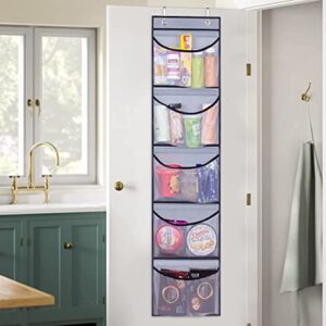 KEETDY Hanging Shelves Over the Door Organizer Storage for Closet with 5 Pockets Organizer for Bedroom Bathroom, 2 Pack（Grey）