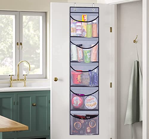 KEETDY Hanging Shelves Over the Door Organizer Storage for Closet with 5 Pockets Organizer for Bedroom Bathroom, 2 Pack（Grey）