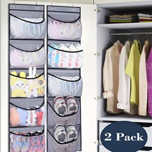 KEETDY Hanging Shelves Over the Door Organizer Storage for Closet with 5 Pockets Organizer for Bedroom Bathroom, 2 Pack（Grey）