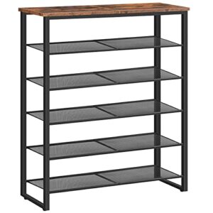 hoobro shoe rack, 6-tier shoe organizer, for 18-24 pairs of shoes, large capacity shoe storage shelf, durable and stable, for entryway, closet, hallway, dorm room, industrial, rustic brown bf67xj01g1