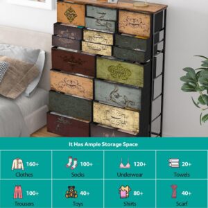 VASICAR Dresser for Bedroom with 18 Drawers, Tall Fabric Storage Dresser, Chest of Drawers for Closet, Nursery, Bedside, Living Room, Laundry, Entryway, Hallway (Pattern)