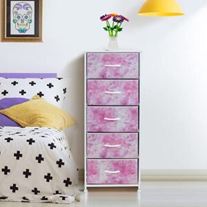 Sorbus Fabric Dresser for Kids Bedroom - Chest of 5 Drawers, Tall Storage Tower, Clothing Organizer, for Closet, for Playroom, for Nursery, Steel Frame, Fabric Bins - Wood Handle (Tie-dye Pink)