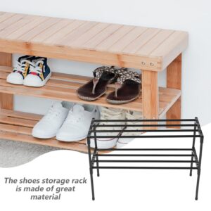 2 Tiers Shoe Shelf Metal Shoe Rack 2- Tier Stackable Shoe Rack Stainless Steel Shoe Organizer Storage Shelf for Bedroom Closet Entryway Black Kids Bookshelf