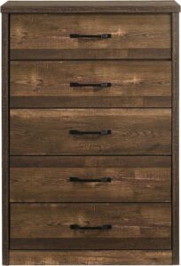 24/7 shop at home camberley farmhouse 5-drawer wood 31 in. chest, tall dresser for bedroom, hallway, nursery, closets, walnut brown