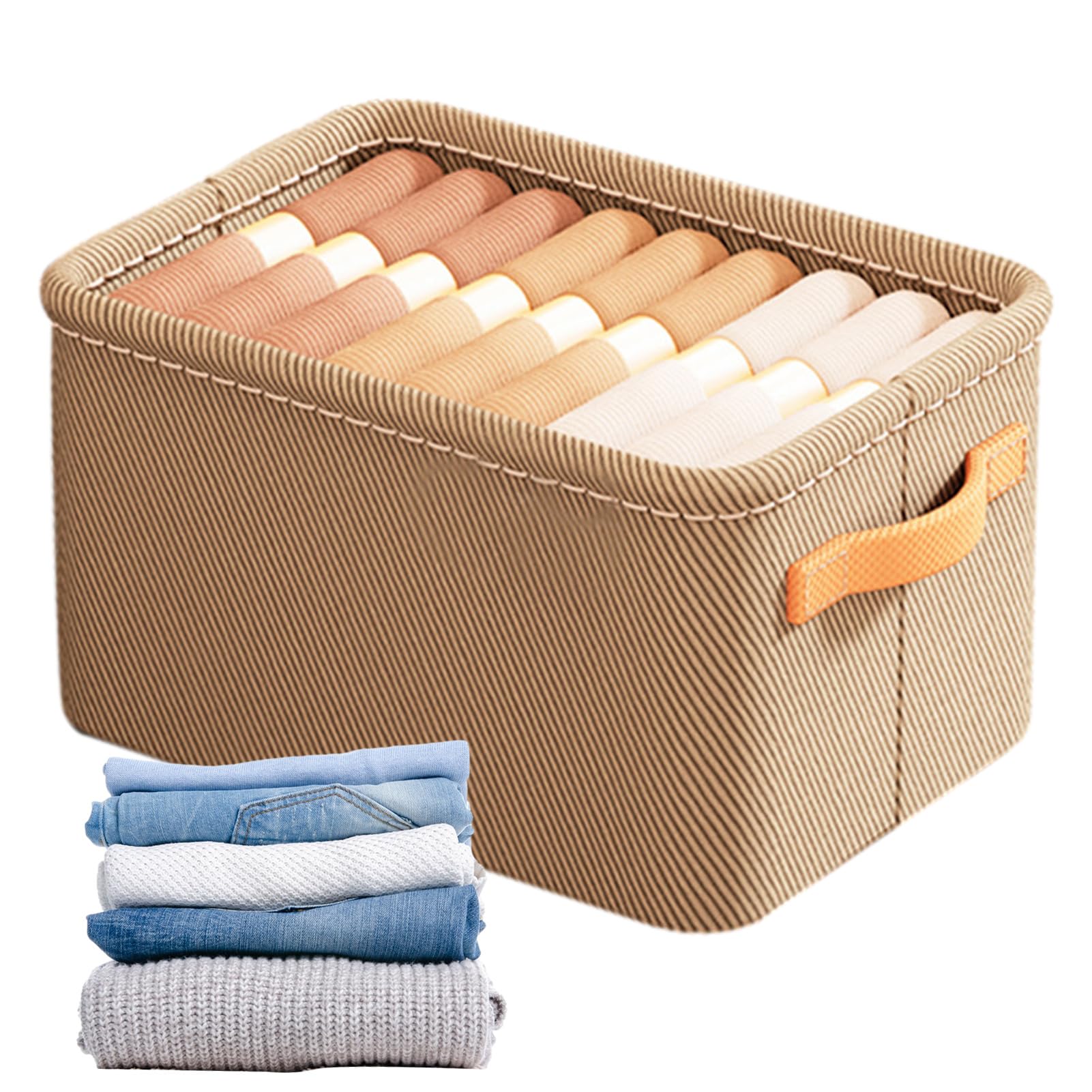 Smart Folding Storage Box, Cotton and Linen Folding Storage Bins with Handle, Large Capacity Storage Bins Closet Organizer System, Space Saving Shelf Organizer Shelves Storage Basket for Home