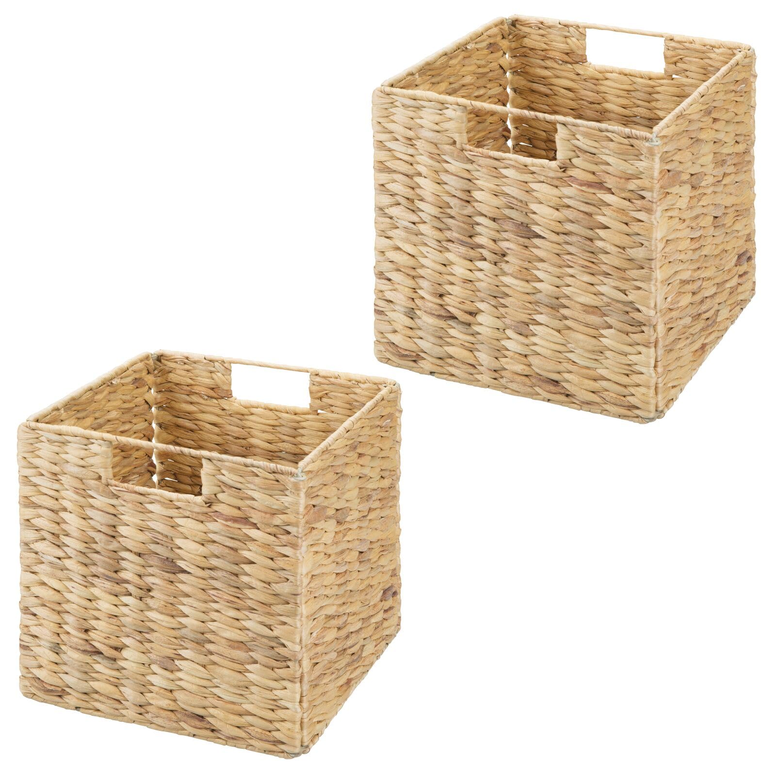 mDesign Woven Hyacinth Durable Closet Storage Organizer Basket Bin - for Cube Furniture Shelf Organizing in Bedroom, Bathroom, Office - Holds Clothes, Blankets, 2 Pack - Natural