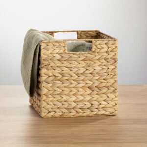 mDesign Woven Hyacinth Durable Closet Storage Organizer Basket Bin - for Cube Furniture Shelf Organizing in Bedroom, Bathroom, Office - Holds Clothes, Blankets, 2 Pack - Natural