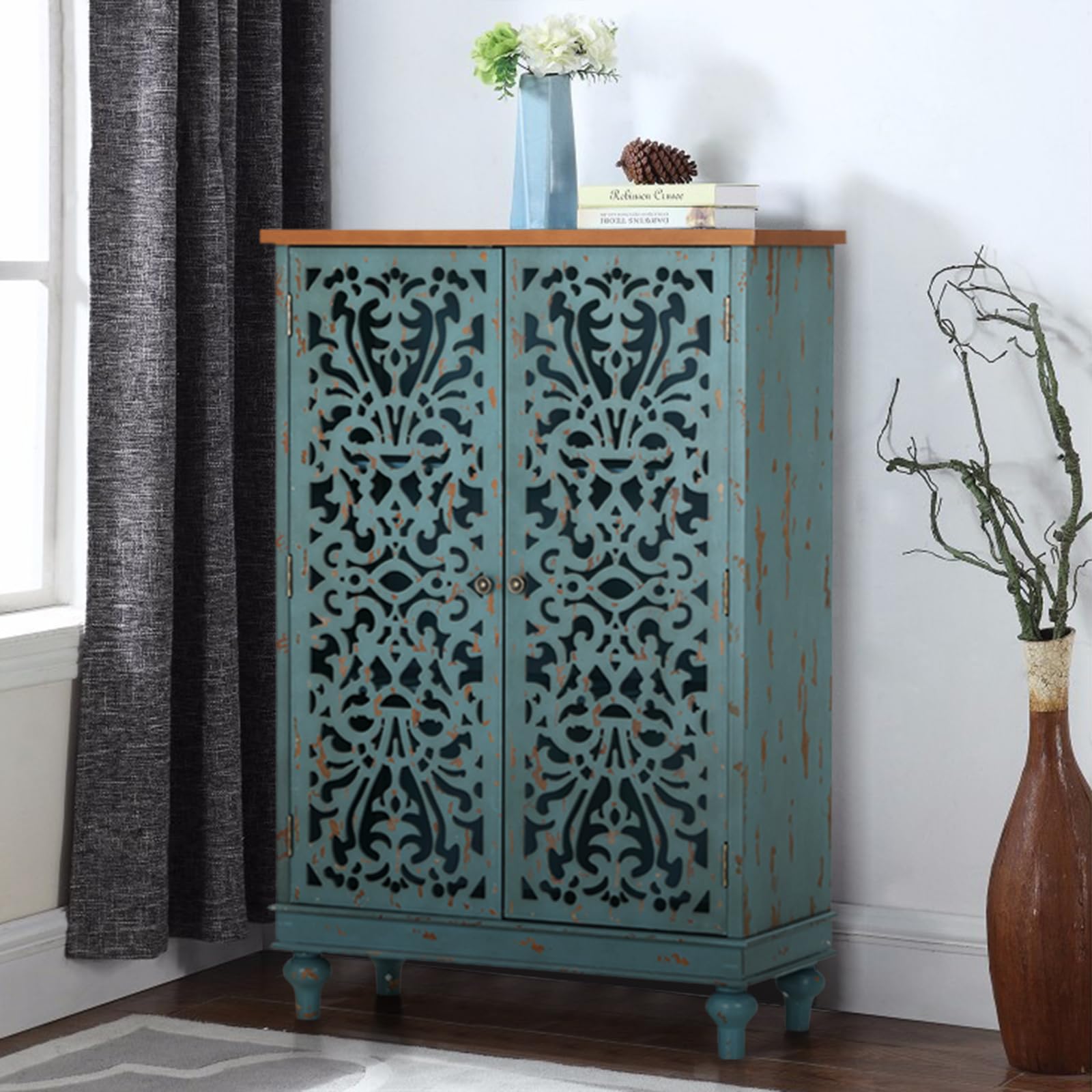 Sophia & William Tall Storage Cabinet 47.4", Decorative Cabinet with Storage, 2-Door Accent Cabinet, for Living Room, Dining Room, Blue