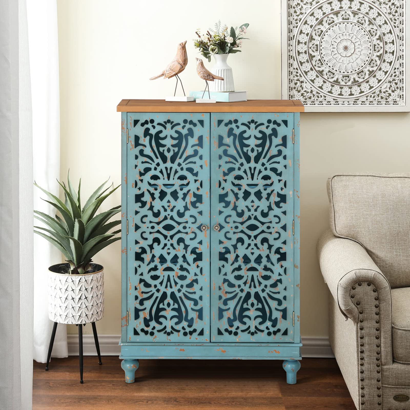 Sophia & William Tall Storage Cabinet 47.4", Decorative Cabinet with Storage, 2-Door Accent Cabinet, for Living Room, Dining Room, Blue