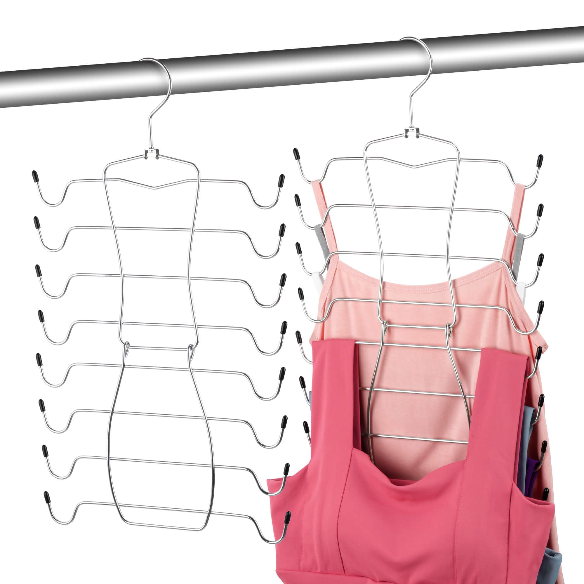 OMHOMETY 2 Pack Tank Top Hangers, Bra Organizer for Closet, Space Saving Closet Organizers and Storage, Dorm Room Essentials for College Students Girls, Silver