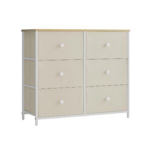 songmics bedroom, chest, 6 drawer, closet fabric dresser with metal frame, by the yard, camel yellow + cream white