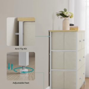 SONGMICS Bedroom, Chest, 6 Drawer, Closet Fabric Dresser with Metal Frame, by The yard, Camel Yellow + Cream White