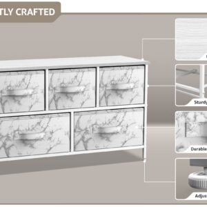 Sorbus Dresser with 5 Drawers - Storage Chest Organizer Unit with Steel Frame, Wood Top, Easy Pull Fabric Bins - Long Wide TV Stand for Bedroom Furniture, Hallway, Closet & Office Organization