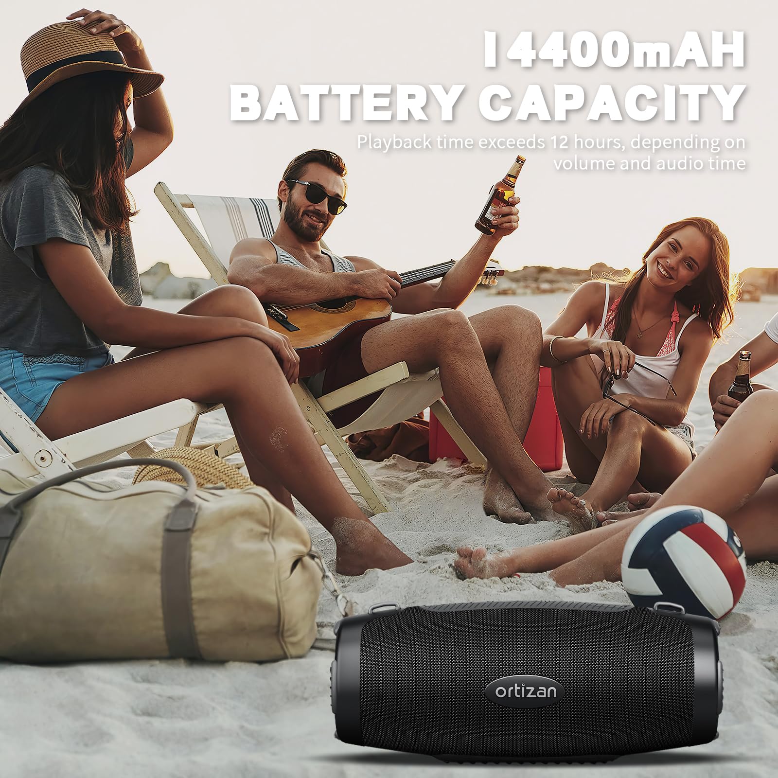 Ortizan 80W Bluetooth Speaker - Powerful Sound and Deep Bass, Portable Wireless, IPX7 Waterproof, 12H Playtime, Power Bank, EQ, USB, LED Lights - Outdoor Loud Subwoofer Boombox for Party, Camping