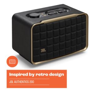 JBL Authentics 200 - Retro Style Smart Home Speaker with Built in Wi-Fi, Bluetooth and Voice Assistants, Alexa and Google Assistant, Multi-Room Playback, Automatic self tuning