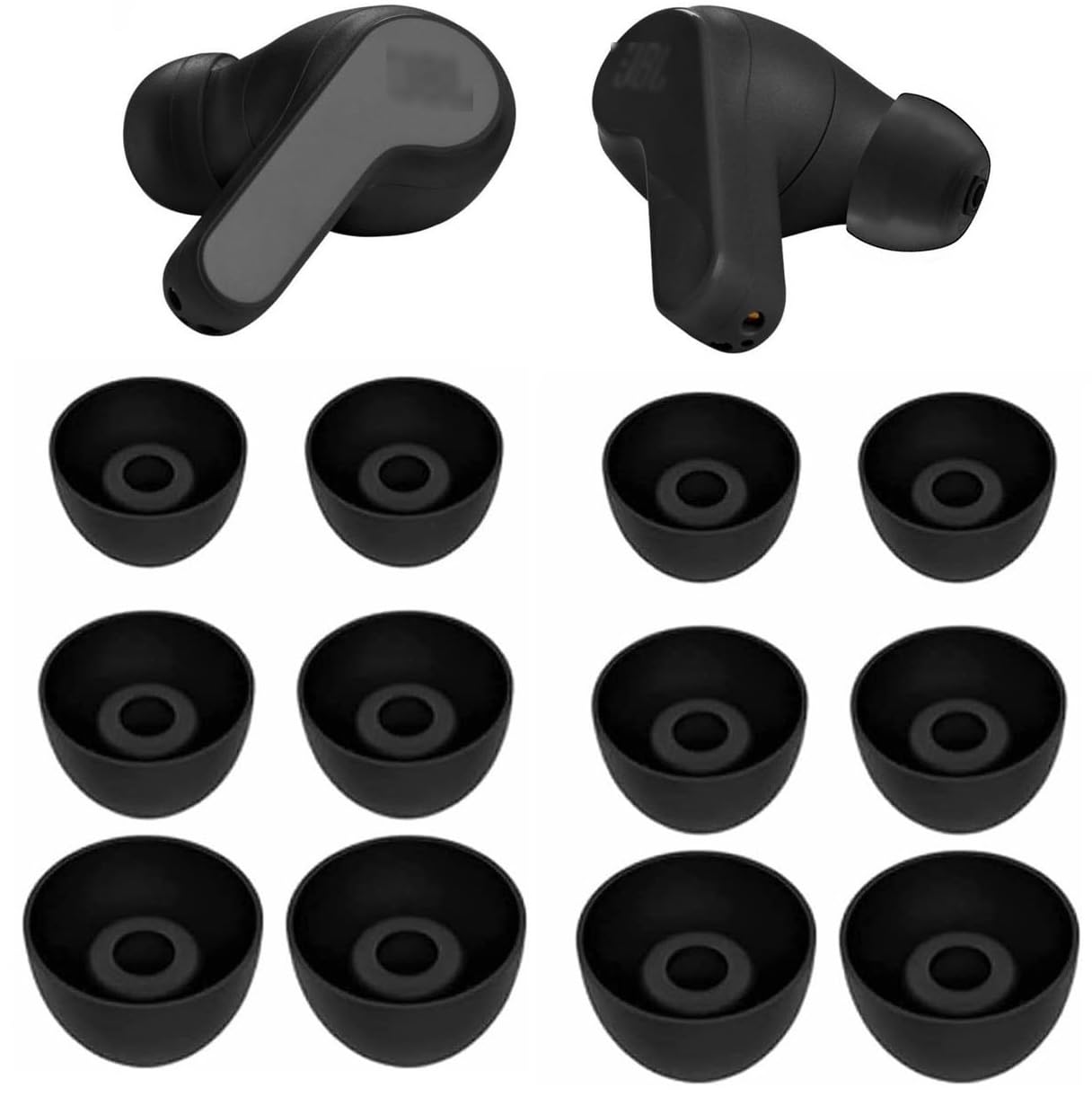 Replacement Ear Tips Eartips Ear Plug Ear Gels Compatible with JBL Vibe 200TWS Earbuds,JNSA Silicone Ear Tip Replacement for JBL Vibe 200TWS,S/M/L 6 Pairs,Black 532