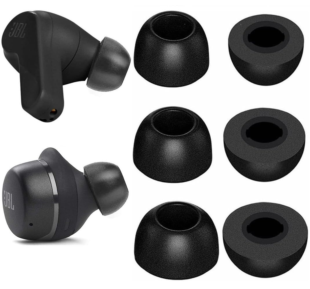 JNSA Memory Foam Ear Tips Noise Canceling Foam Tip Compatible with JBL Vibe 200TWS / Tune 130NC TWS/Free X/Live 300TWS,No Silicone Eartips Pain, Fit in Charging Case, 3 Pairs (S/M/L, Black) 214b3