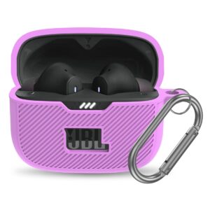 yipinjia for jbl tune 230nc tws case cover, silicone protective portable scratch shock resistant cover only compatible with jbl 230nc earbuds charging case with carabiner(lavender)