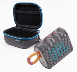 jbl go3 portable bluetooth wireless compact speaker bundle with divvi! protective fitted hard case - grey