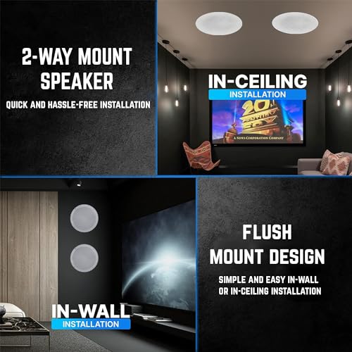 Vaiyer Set of 6 Frameless 5.25 Inch 8 Ohm 175 Watts Speakers, Flush Mount in-Wall in-Ceiling 2-Way Mid Bass Woofer Speaker - Perfect for Home, Office, Kitchen, Living Room