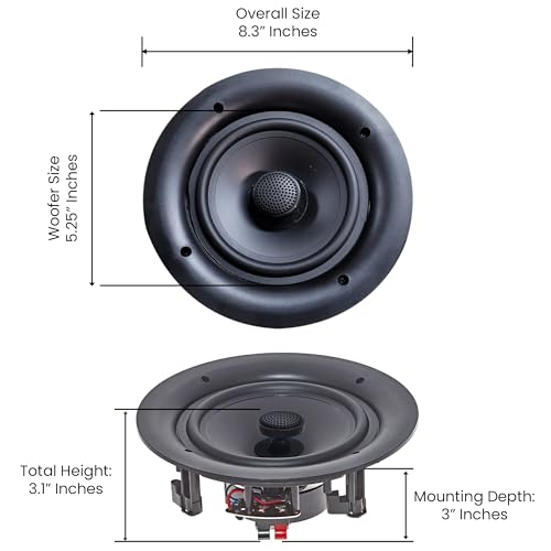 Vaiyer Set of 6 Frameless 5.25 Inch 8 Ohm 175 Watts Speakers, Flush Mount in-Wall in-Ceiling 2-Way Mid Bass Woofer Speaker - Perfect for Home, Office, Kitchen, Living Room