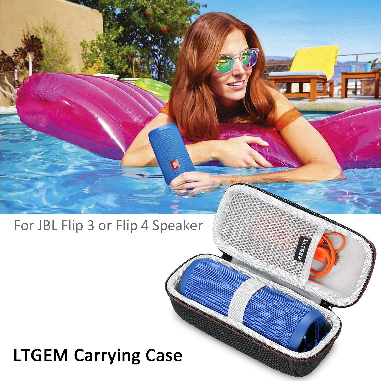 LTGEM Hard Carrying Case for JBL Flip 4/3 Portable Bluetooth Speaker, with Mesh Pocket Fits USB Cable and Accessories, for Travel, Storage and More