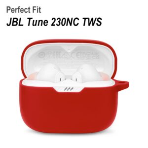 Geiomoo Silicone Carrying Case Compatible with JBL Tune 230NC TWS, Portable Scratch Shock Resistant Cover with Carabiner (Red)