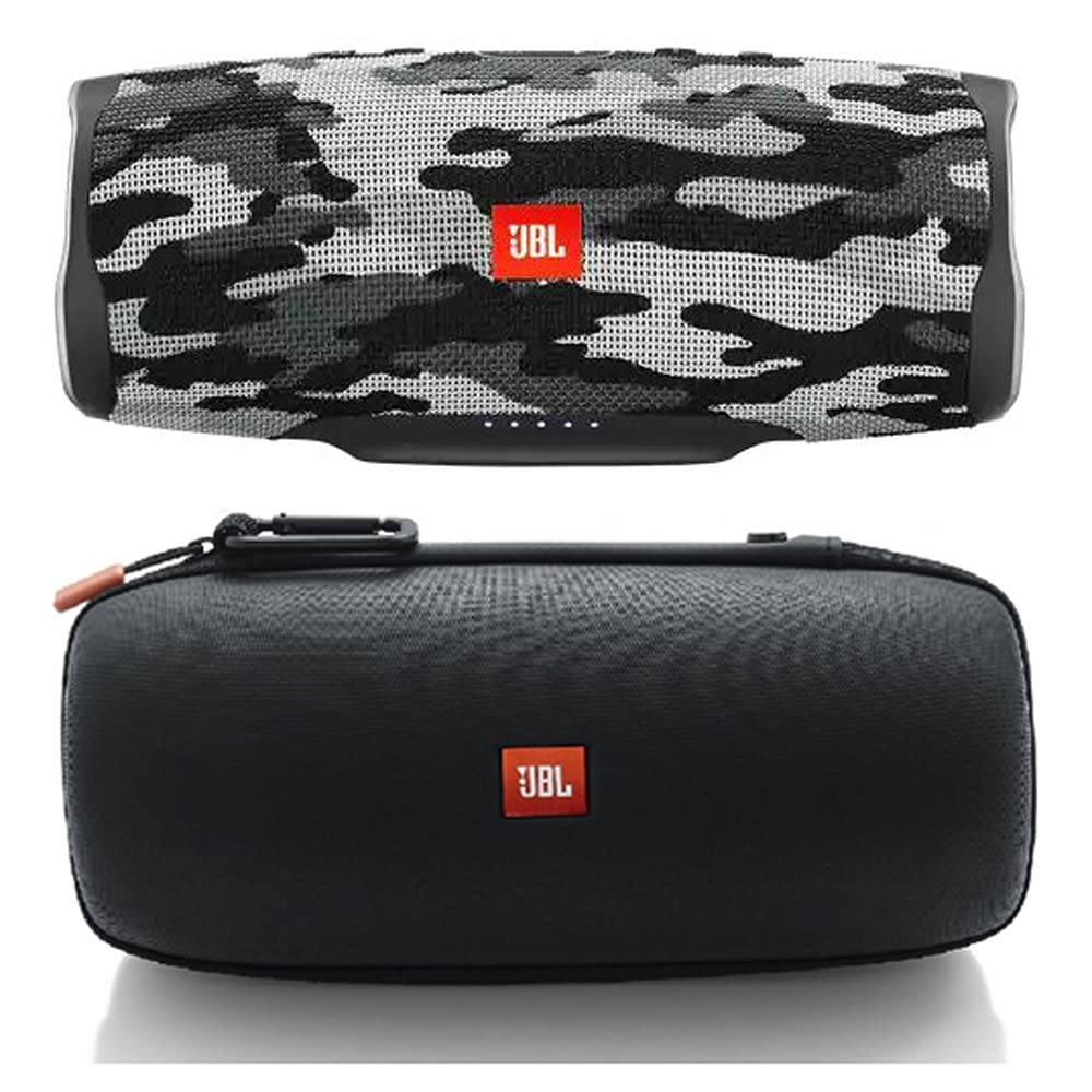 JBL Charge 4 Black/White Camouflage Bluetooth Speaker with JBL Authentic Carrying Case
