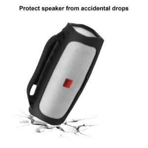 Silicone Case for JBL Charge 4 Portable Waterproof Wireless Bluetooth Speaker, TXEsign Travel Carrying Case Protective Pouch Cover with Handle Adjustable Shoulder Strap and Phone Holder Stand (Black)