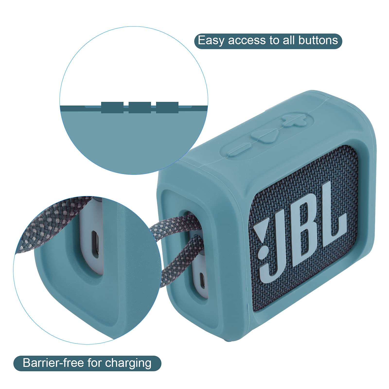 TXesign Silicone Case for JBL Go 3 Portable Speaker with Removable Strap for Bike Golf Cart Travel Carrying Case Protective Sleeve Speaker Cover (Sky Blue)