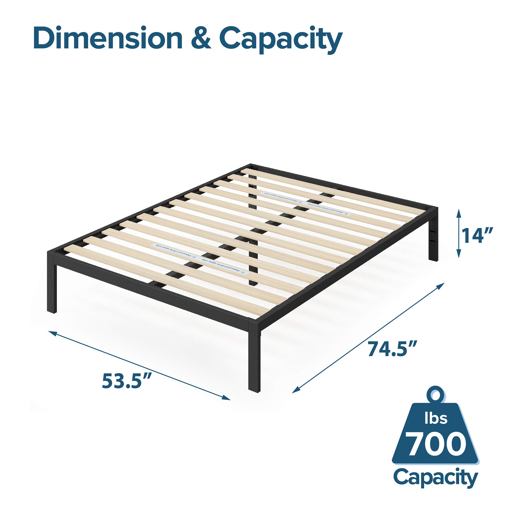 ZINUS Mia Metal Platform Bed Frame / Wood Slat Support / No Box Spring Needed / Easy Assembly, Black, Full