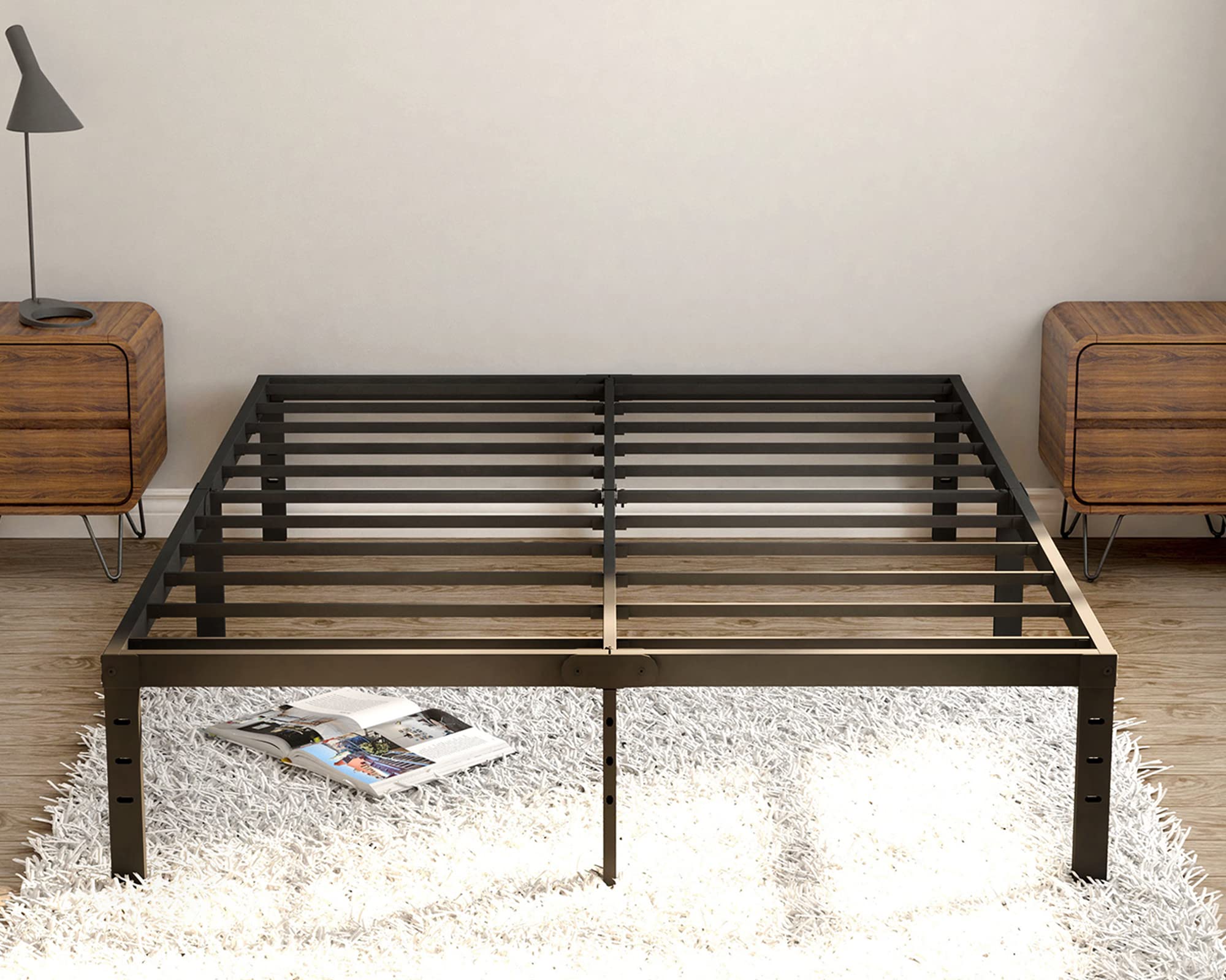 Eavesince Queen Size Bed Frame 18 Inch Tall High Max 1000 Pound Steel Slats Support Heavy Duty Sturdy Metal Queen Size Platform No Box Spring Needed Easy Assembly Noise Free Black