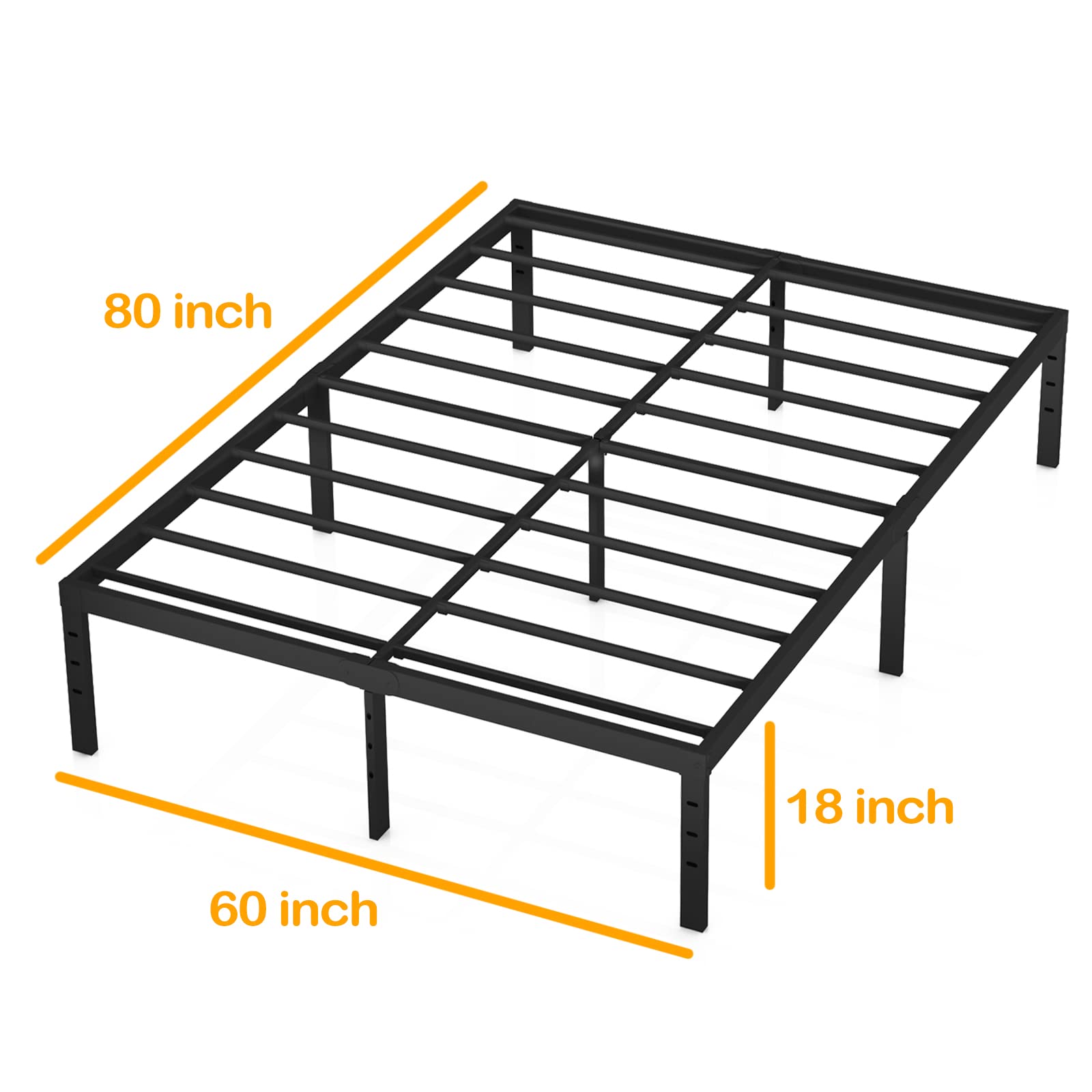 Eavesince Queen Size Bed Frame 18 Inch Tall High Max 1000 Pound Steel Slats Support Heavy Duty Sturdy Metal Queen Size Platform No Box Spring Needed Easy Assembly Noise Free Black