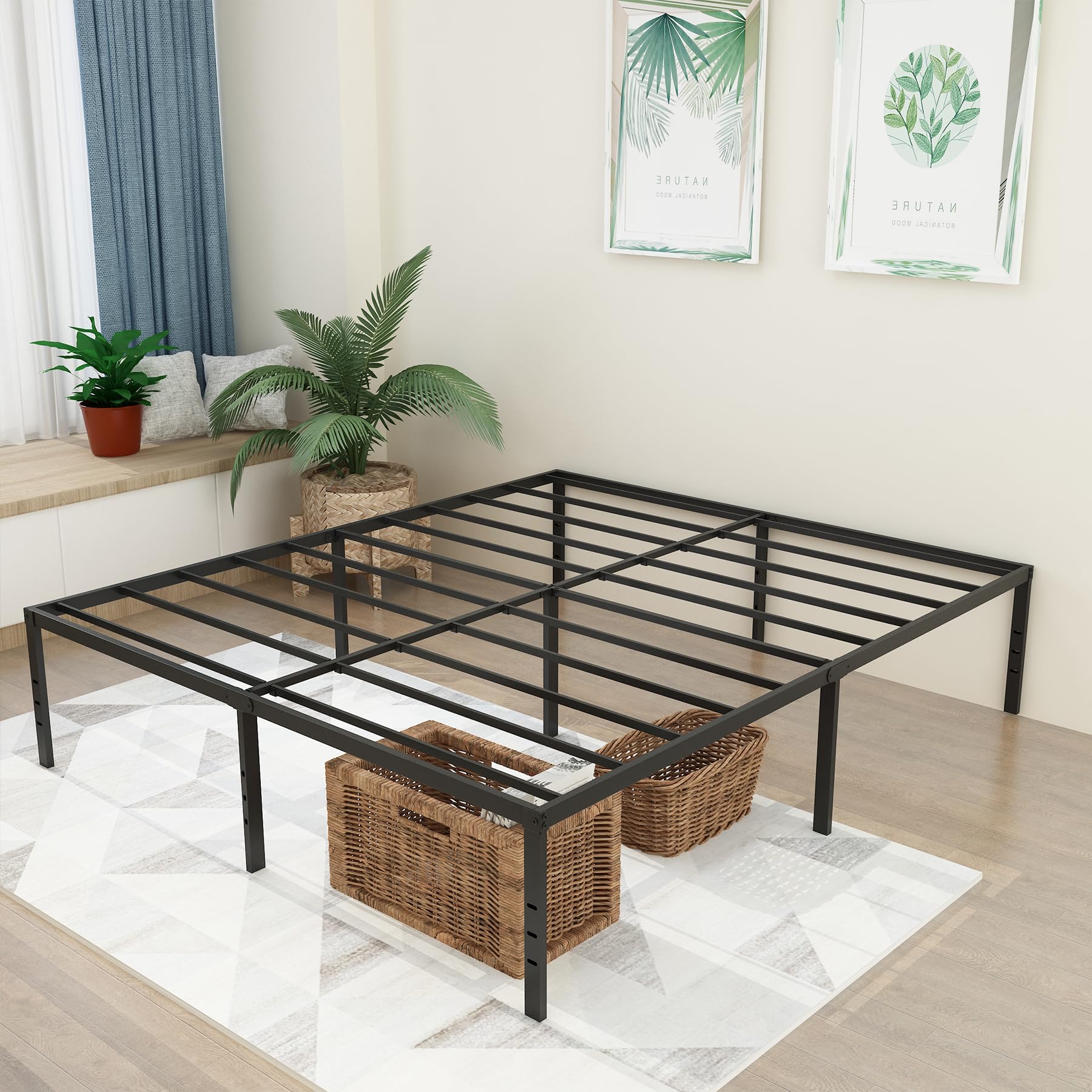 caziwhave California King Bed Frames 14 Inch High Cal King Size Heavy Duty Metal Mattress Foundation Platform Sturdy Steel Slat Support No Box Spring Needed Easy to Assembly Non Slip