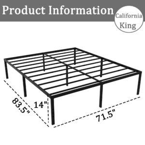 caziwhave California King Bed Frames 14 Inch High Cal King Size Heavy Duty Metal Mattress Foundation Platform Sturdy Steel Slat Support No Box Spring Needed Easy to Assembly Non Slip