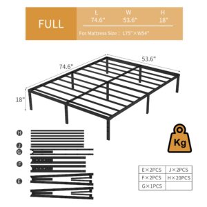 NEW JETO Metal Bed Frame-Simple and Atmospheric Metal Platform Bed Frame, Storage Space Under The Bed Heavy Duty Frame Bed, Sturdy Full Size Bed Frame, 18 Inch, Full