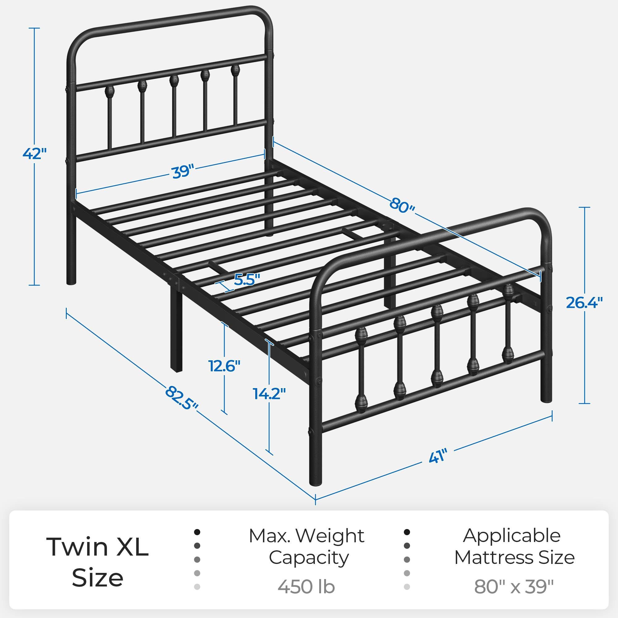 Yaheetech Classic Metal Platform Bed Frame Mattress Foundation with Victorian Style Iron-Art Headboard/Footboard/Under Bed Storage/No Box Spring Needed/Twin XL Size Black