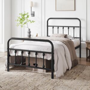 Yaheetech Classic Metal Platform Bed Frame Mattress Foundation with Victorian Style Iron-Art Headboard/Footboard/Under Bed Storage/No Box Spring Needed/Twin XL Size Black