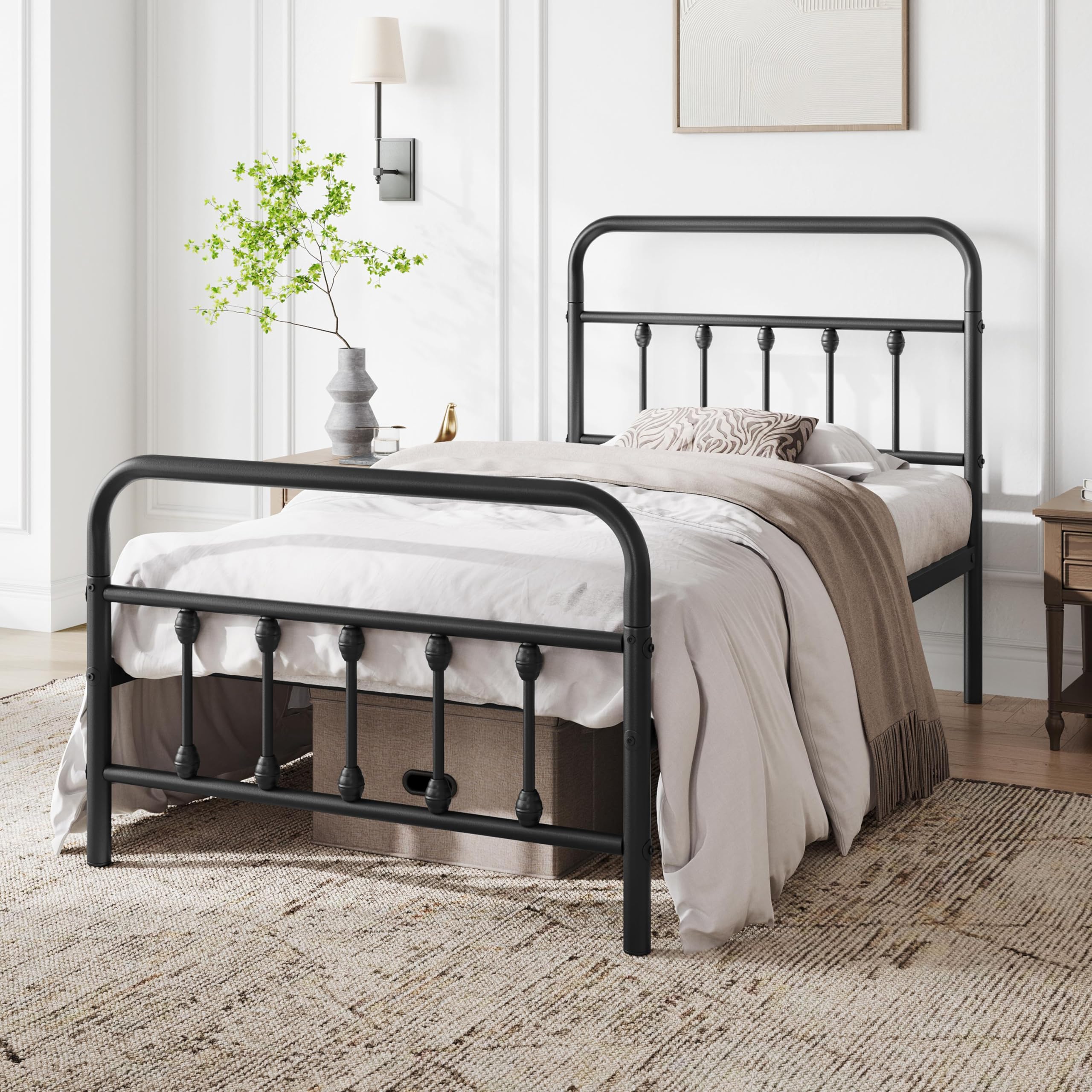 Yaheetech Classic Metal Platform Bed Frame Mattress Foundation with Victorian Style Iron-Art Headboard/Footboard/Under Bed Storage/No Box Spring Needed/Twin XL Size Black