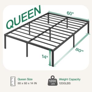 Novilla Queen Bed Frame, 14 Inch Metal Platform Bed Frame Queen Size with Storage Space Under Bed Frames, Heavy Duty Steel Slat Support, No Box Spring Needed, Easy Assembly