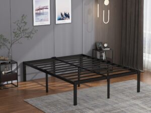 aromustime 16 inch standard metal platform bed frame / 3,000 lbs heavy duty steel slat easy assembly mattress foundation/noise free/box spring replacement, queen