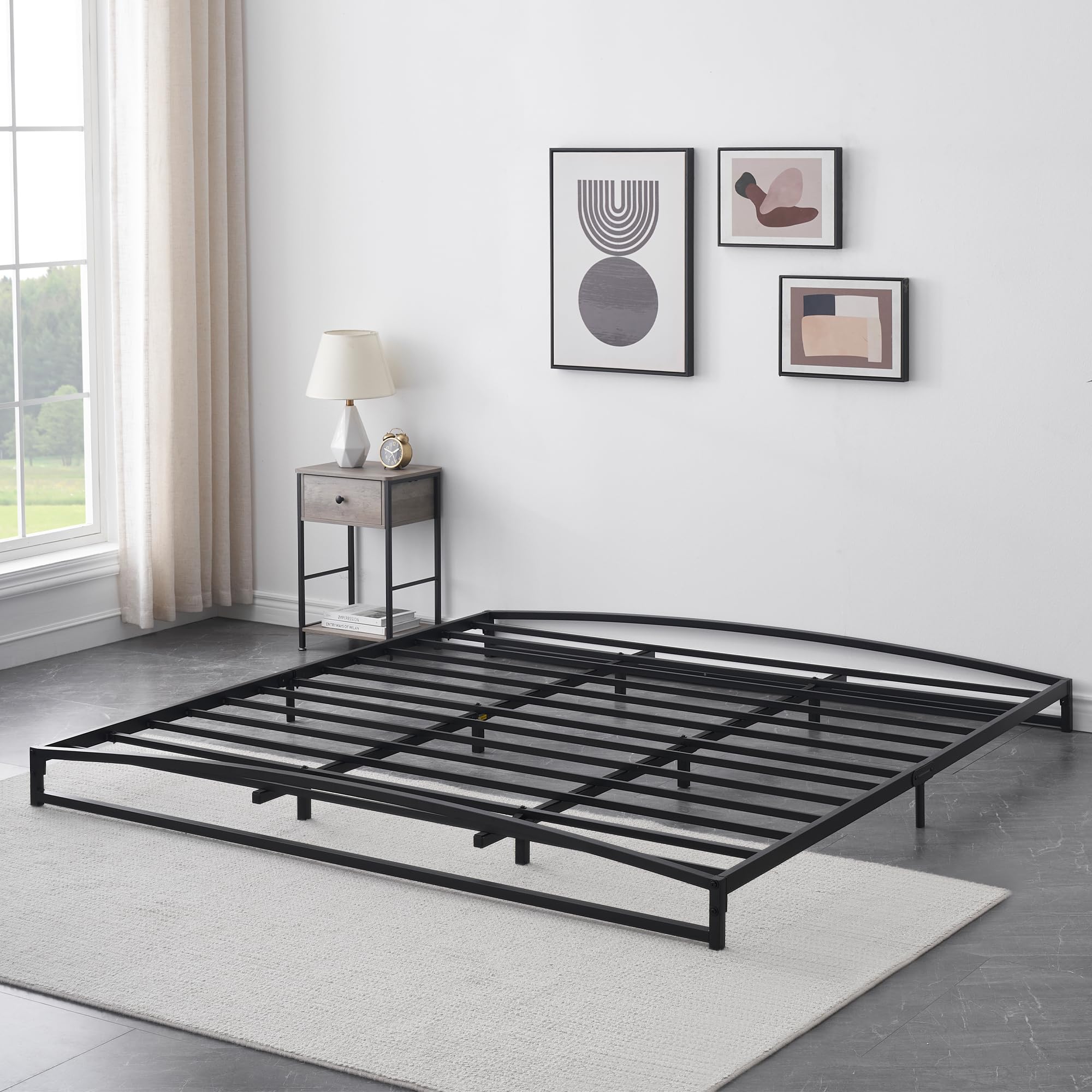 IDEALHOUSE King Bed Frame Low Profile, 6 Inches Black Metal King Size Platform Bed Frame, Mattress Foundation, No Box Spring Needed