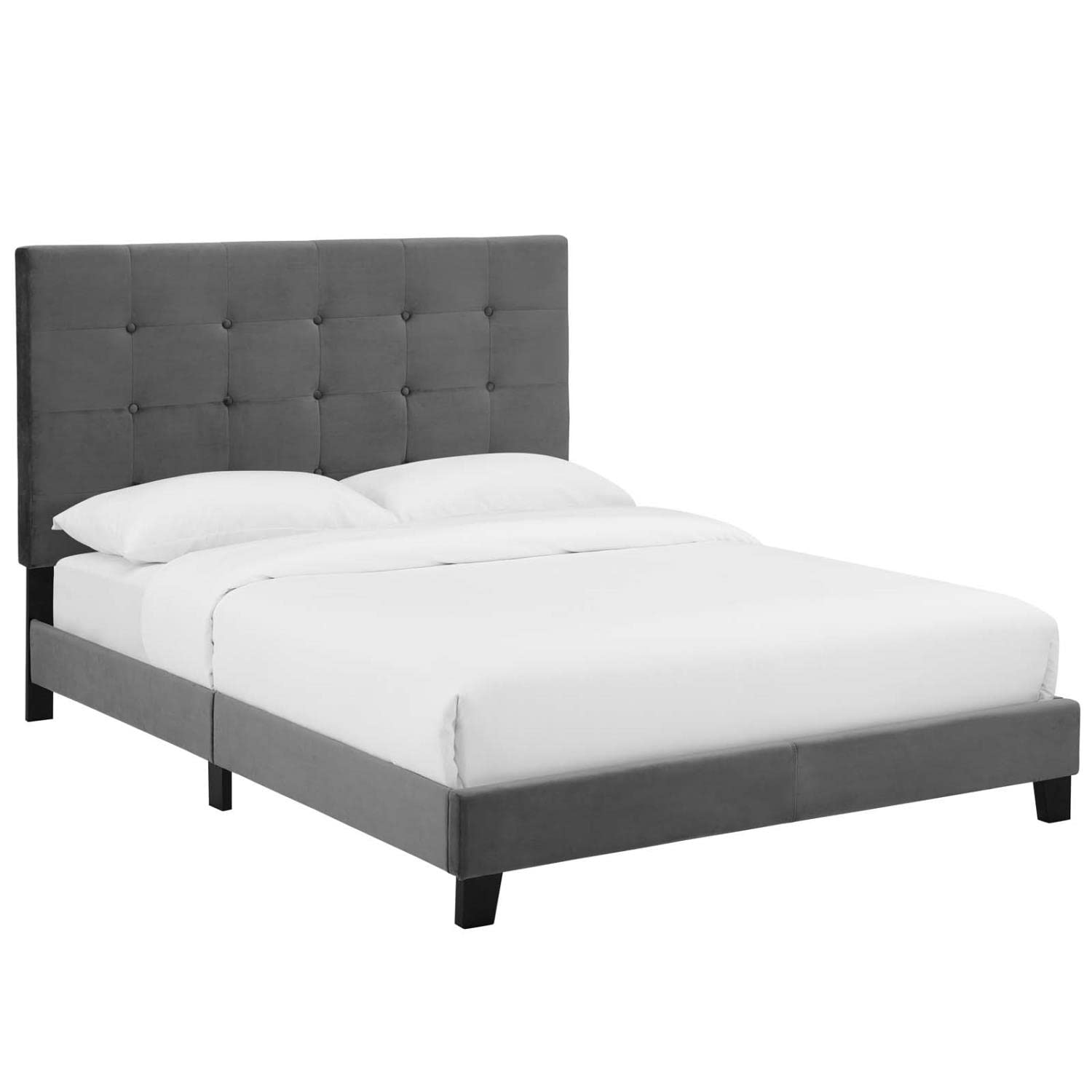 Modway Melanie Performance Velvet Upholstered Tufted Full Platform Bed in Gray