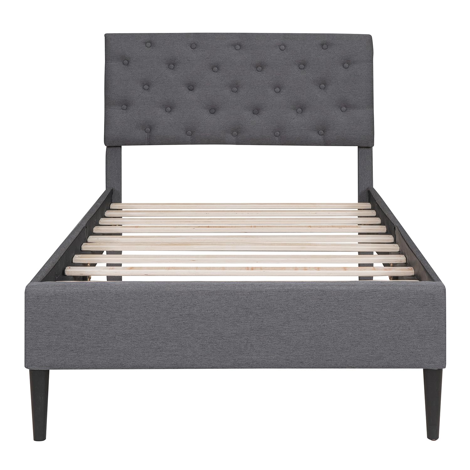 Twin Size Platform Bed, Metal and Wood Bed Frame with Headboard and Footboard, Metal Slat Support/No Box Spring Needed/Easy Assembly (Grey)