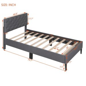 Twin Size Platform Bed, Metal and Wood Bed Frame with Headboard and Footboard, Metal Slat Support/No Box Spring Needed/Easy Assembly (Grey)