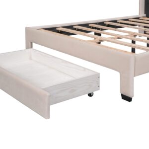 Full Platform Bed Frame with Big Storage Drawers, Velvet Upholstered Full Size Bed with Headboard,Solid & Sturdy,No Box Spring Required. (Beige#8)