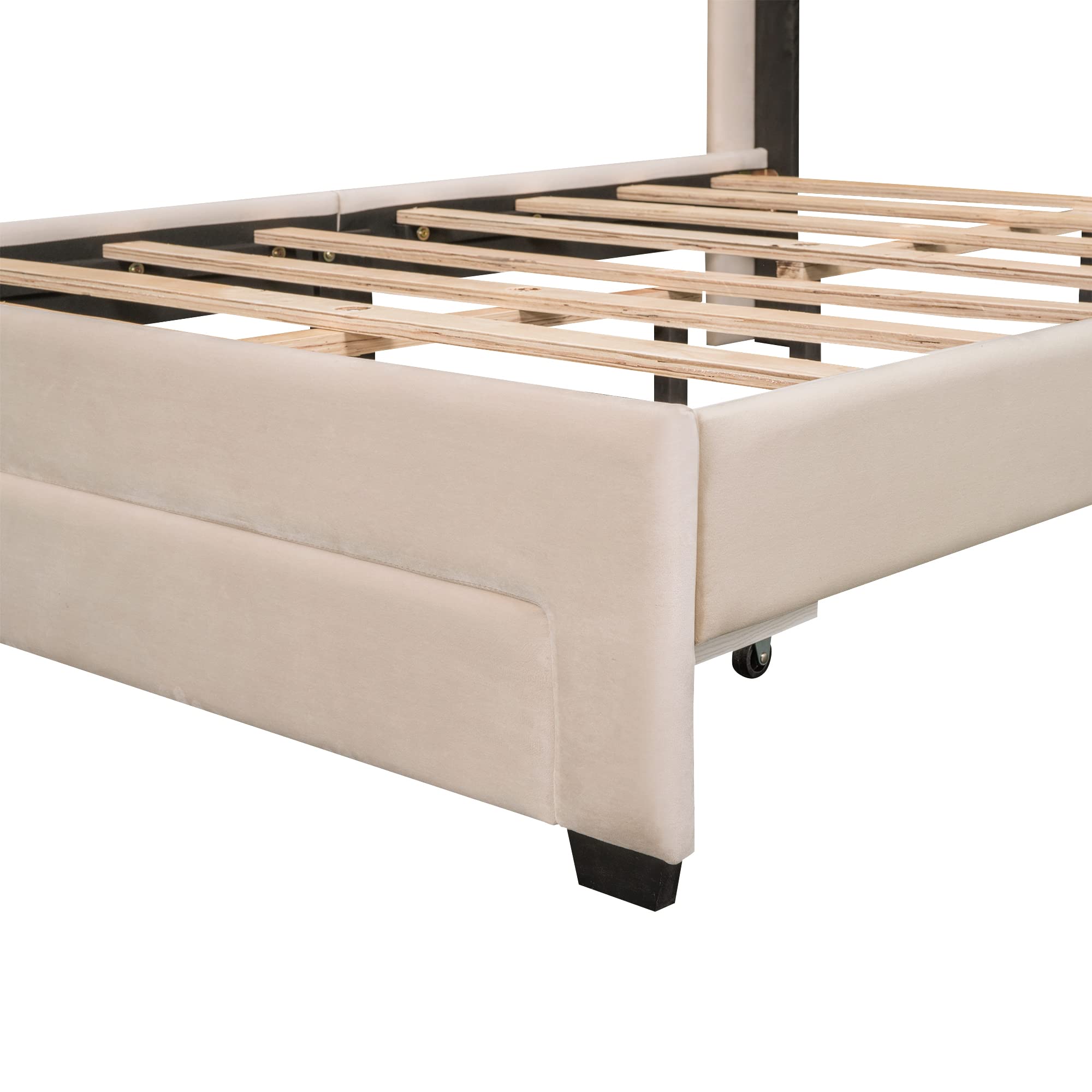 Full Platform Bed Frame with Big Storage Drawers, Velvet Upholstered Full Size Bed with Headboard,Solid & Sturdy,No Box Spring Required. (Beige#8)